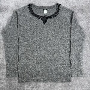 J.Crew Sweater Women's Medium Gray Sequinced Boyfriend Lambs Wool Pullover